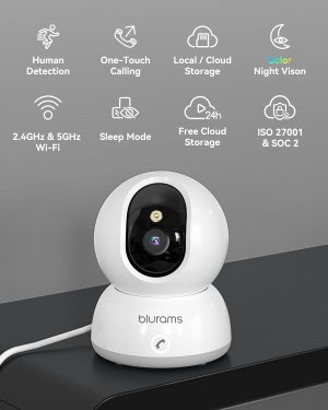 blurams 5G Indoor Camera. 2K Nanny Cam. 360 PTZ Pet Camera with Phone App.